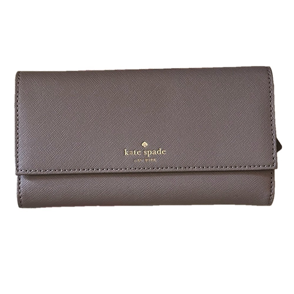 kate spade ♠️ NEW YORK Taupe Saffiano Leather Tri-Fold Cellphone Wallet
